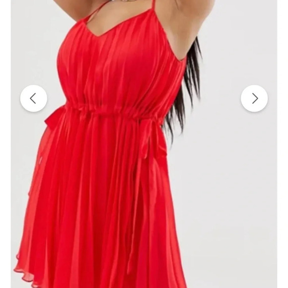 ASOS Pleated Dress Red Mini Valentines Sexy Date Summer Wedding Guest Easter - Picture 7 of 8